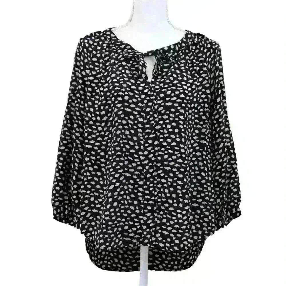 Joie Black & White Polka Dot 100% Silk Tie-Neck Blouse – Size Medium